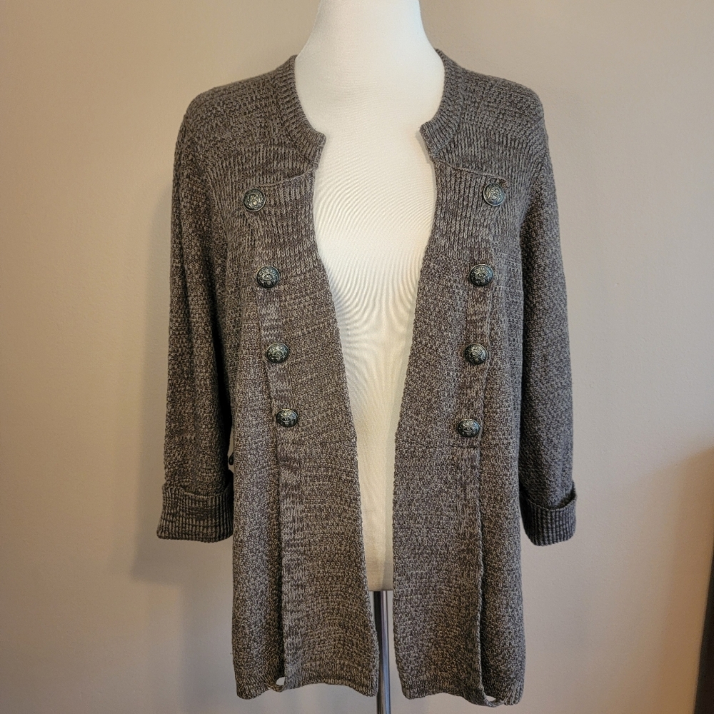 Marled Cardigan Sweater Petite‎ XL Knit Shawl Cottagecore Granny Brown Warm